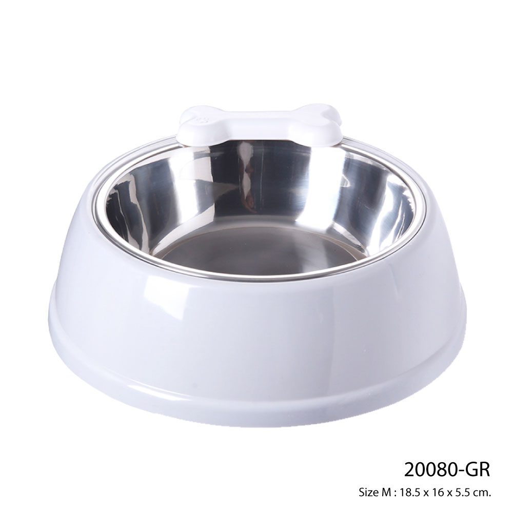 Pet Stainless Bowl ชามอาหารสัตว์เลี้ยง รุ่นสแตนเลส ชามน้ำ พลาสติกหนาพิเศษ สำหรับสุนัขและแมว Size M ขนาด 18.5x16x5.5 ซม. (สีเทา)