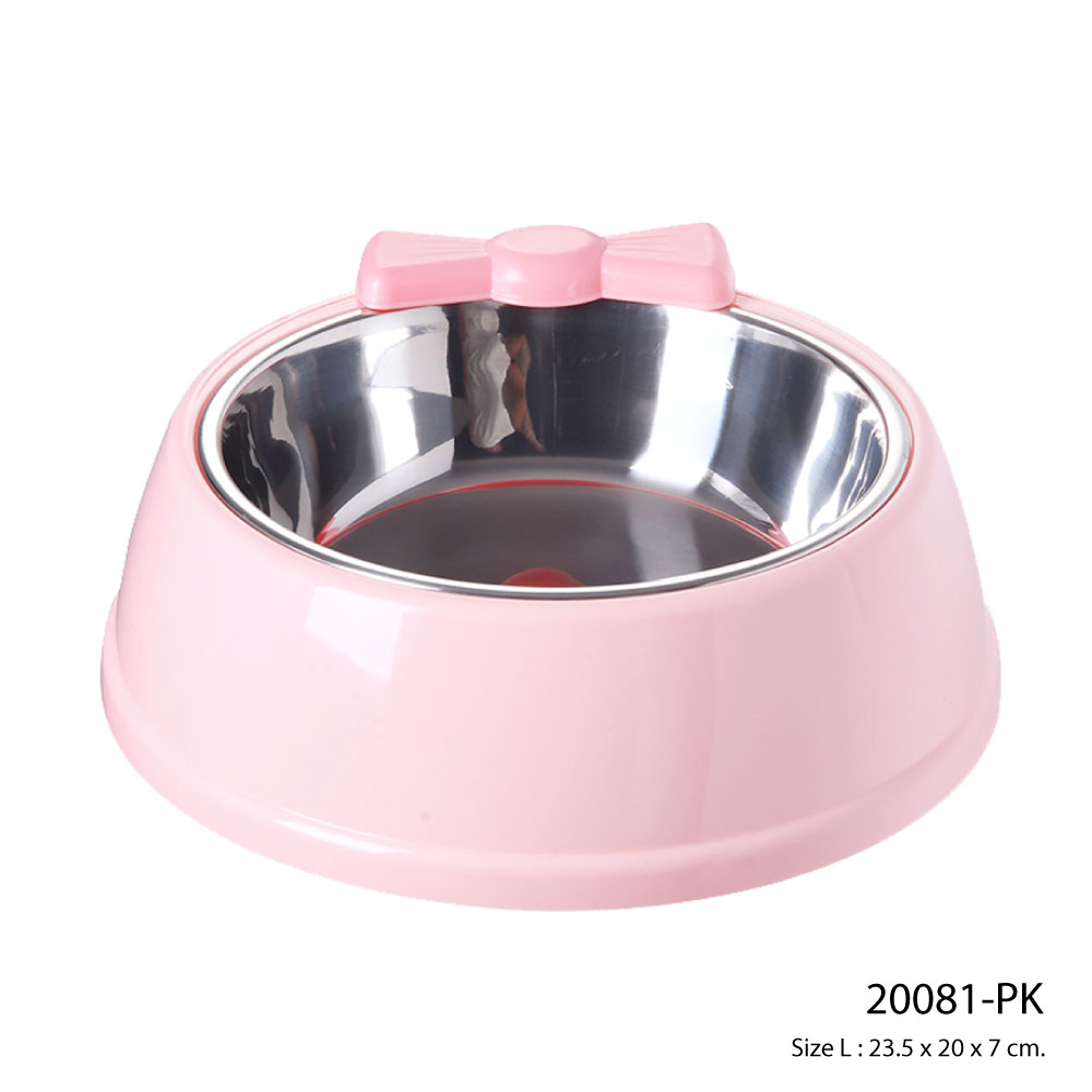 Pet Stainless Bowl ชามอาหารสัตว์เลี้ยง รุ่นสแตนเลส ชามน้ำ พลาสติกหนาพิเศษ สำหรับสุนัขและแมว Size L ขนาด 23.5x20x7 ซม. (สีชมพู)