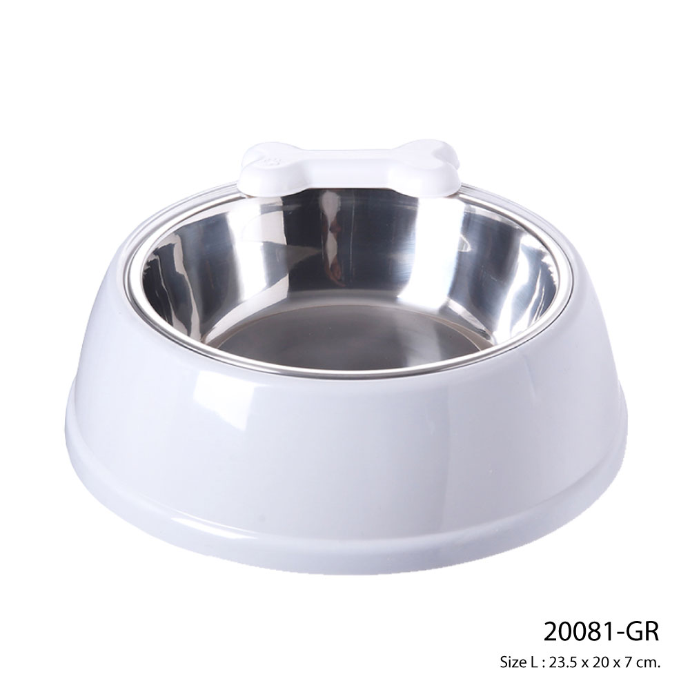 Pet Stainless Bowl ชามอาหารสัตว์เลี้ยง รุ่นสแตนเลส ชามน้ำ พลาสติกหนาพิเศษ สำหรับสุนัขและแมว Size L ขนาด 23.5x20x7 ซม. (สีเทา)