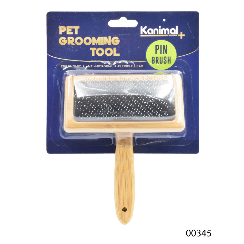 Kanimal Brush แปรงสลิคเกอร์ หวีสางขน (มีหมุด) ลดการเกิดสังกะตัง สำหรับสุนัขและแมว Size L ขนาด 11.5x18.5 ซม.