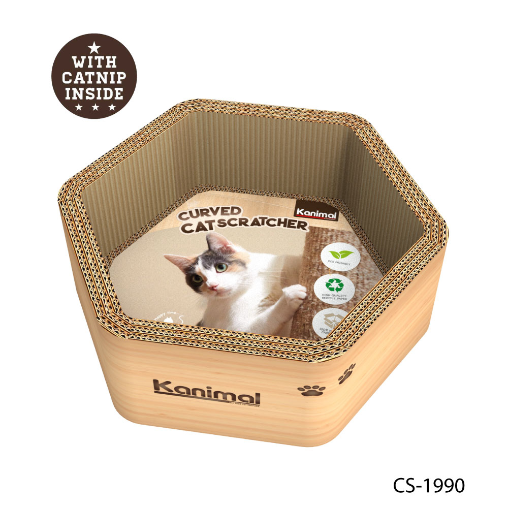Kanimal Cat Toy ของเล่นแมวจัมโบ้ ที่ลับเล็บแมว รุ่นหกเหลี่ยม (ต่อกันได้) สำหรับแมวทุกวัย Size XL ขนาด 50x50x17 ซม. แถมฟรี! Catnip กัญชาแมว