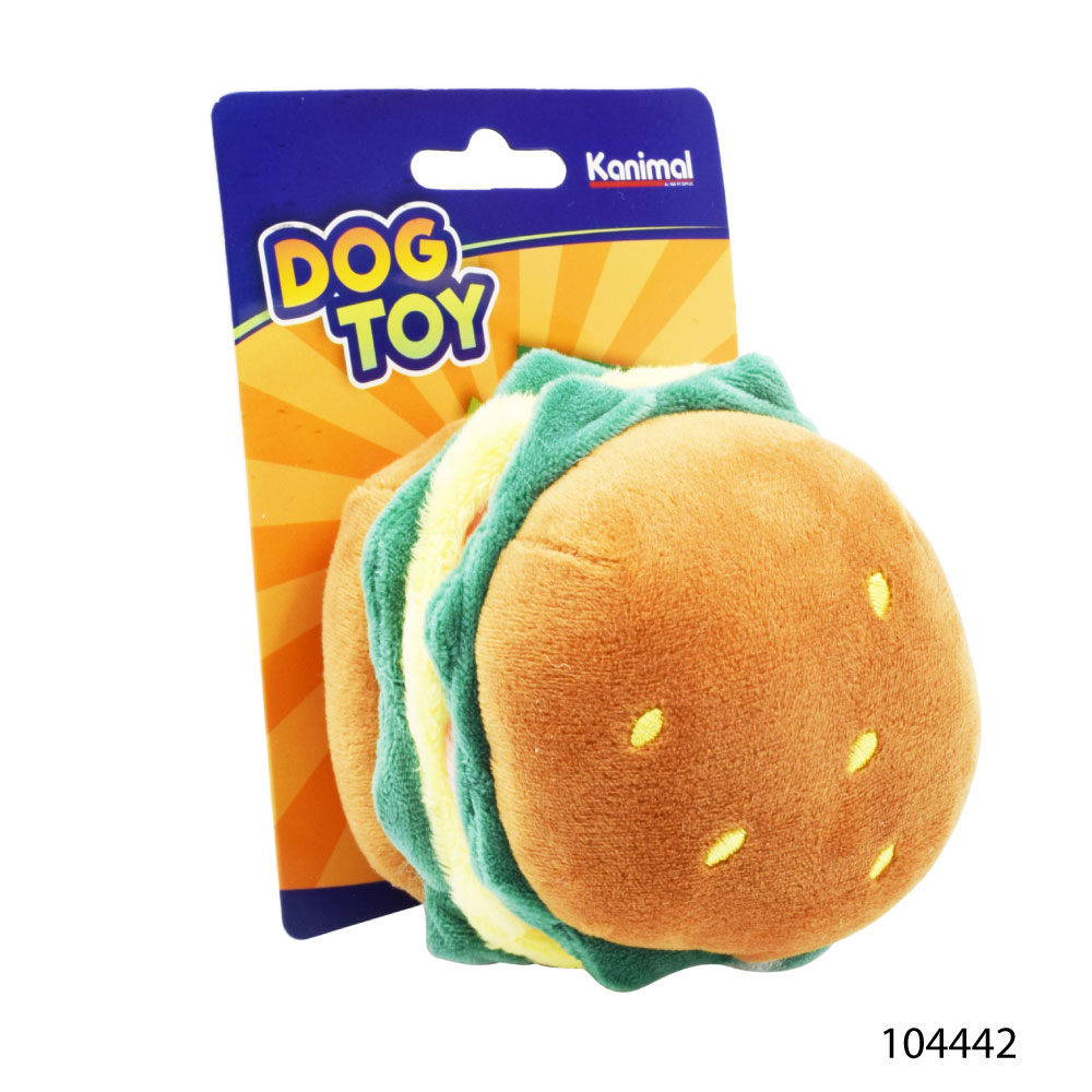 Dog Squeak Toy ของเล่นสุนัข ของเล่นผ้า แฮมเบอร์เกอร์ บีบมีเสียง สำหรับสุนัขพันธุ์เล็ก-กลาง ขนาด 11x11 ซม.