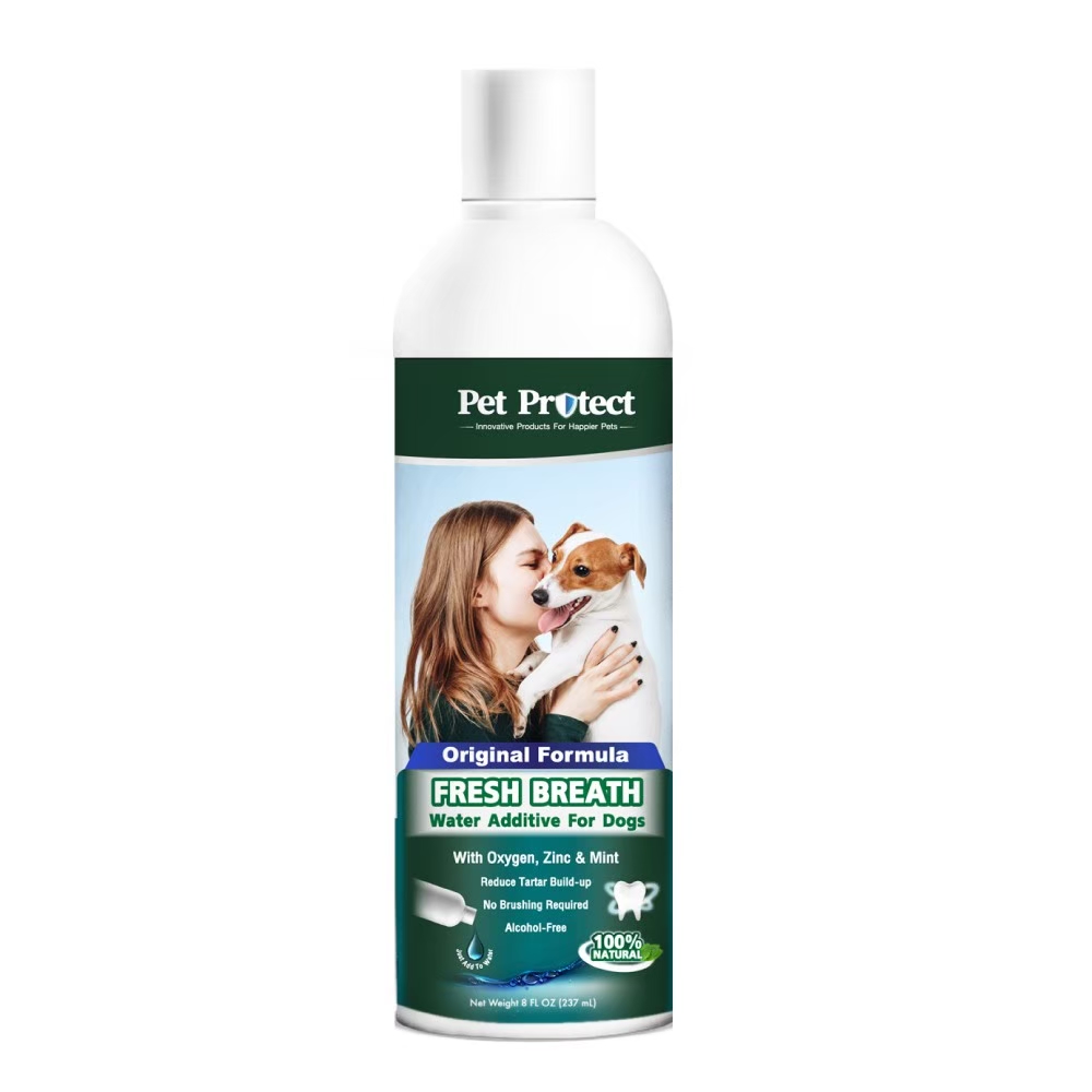 Pet Protect Dog Original น้ำยาดับกลิ่นปากสุนัข ใช้ผสมน้ำดื่ม ลดคราบหินปูน ลดกลิ่นปาก สำหรับสุนัขทุกสายพันธุ์ (237 มล./ขวด)