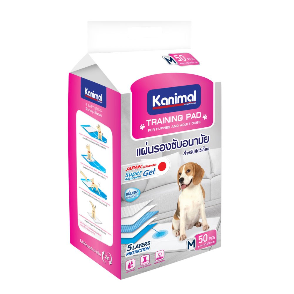 Kanimal Pad แผ่นรองฉี่สุนัข แผ่นรองซับ สำหรับสุนัข Size M ขนาด 45x60 ซม. (50 แผ่น/ แพ็ค)
