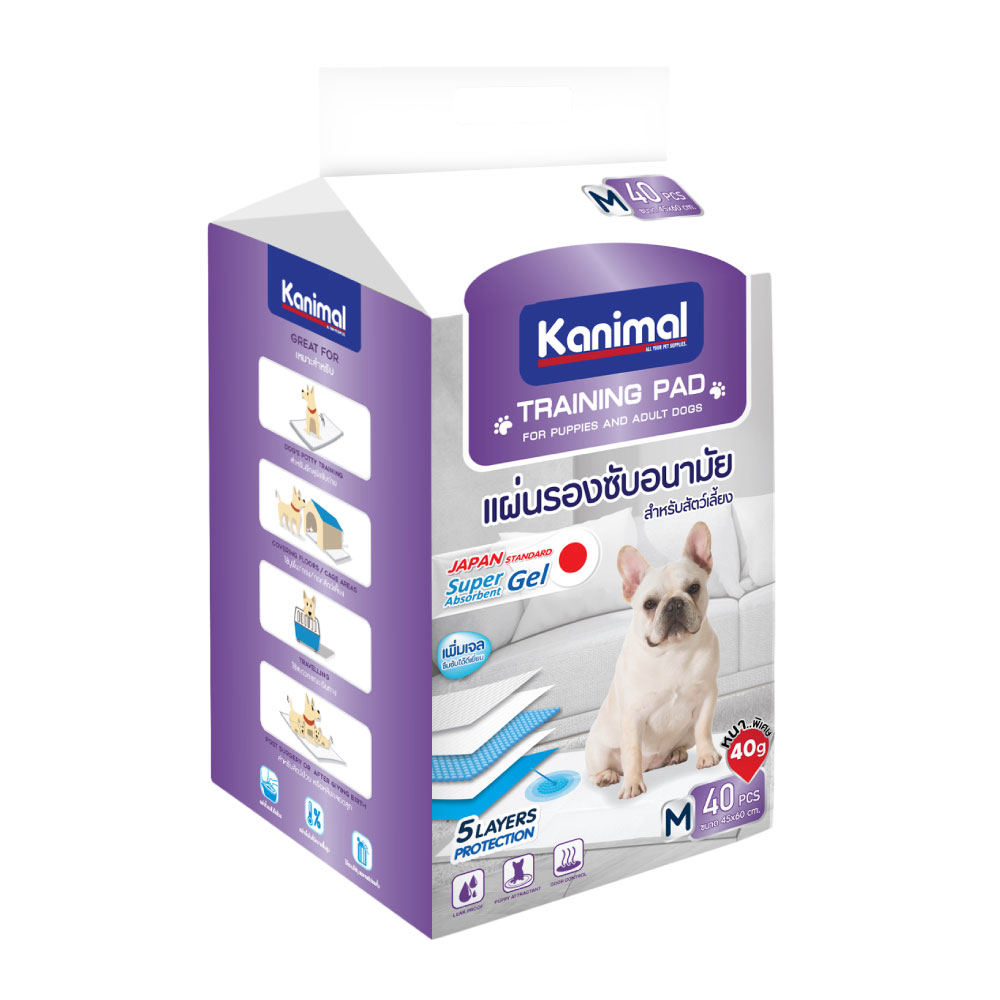 Kanimal Pad แผ่นรองฉี่สุนัข แผ่นรองซับ รุ่นหนาพิเศษ 40 กรัม สำหรับสุนัข Size M ขนาด 45x60 ซม. (40 แผ่น/แพ็ค)