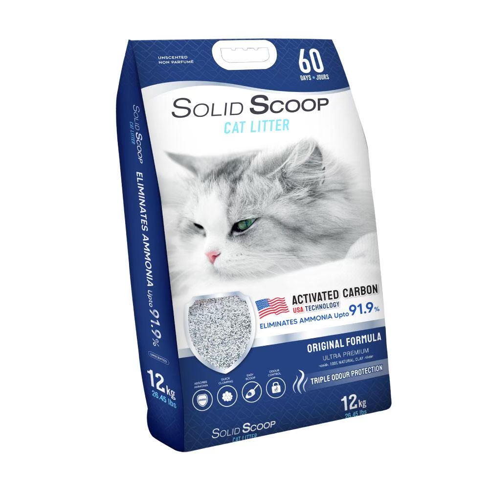 Solid Scoop Cat Litter 12 Kg. ทรายแมว ทรายภูเขาไฟ กำจัดแอมโมเนีย ไร้กลิ่น สำหรับแมวทุกสายพันธุ์ บรรจุ 12 กิโลกรัม (15 ลิตร)