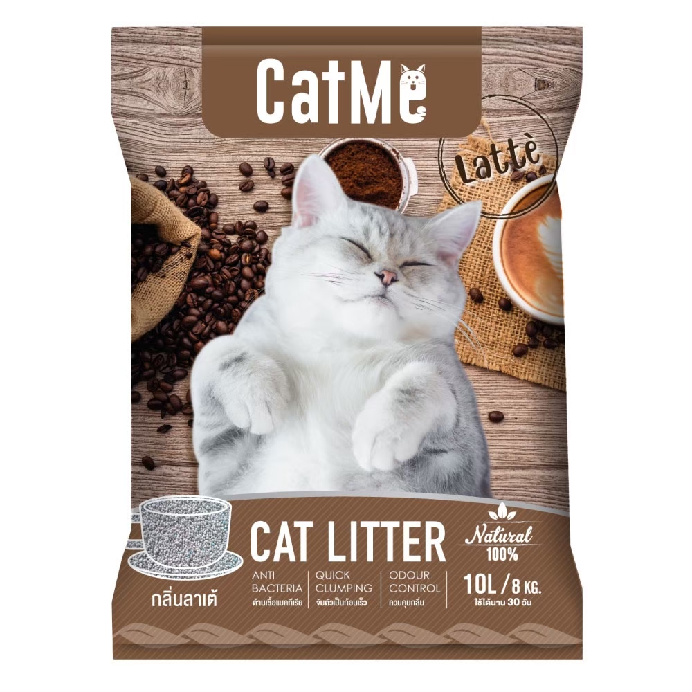 CatMe Litter 10 L. ทรายแมว ทรายหินภูเขาไฟ กลิ่น Cafe Latte จับตัวเป็นก้อนเร็ว กลิ่นหอมสดชื่น บรรจุ 10 ลิตร (8 Kg.)