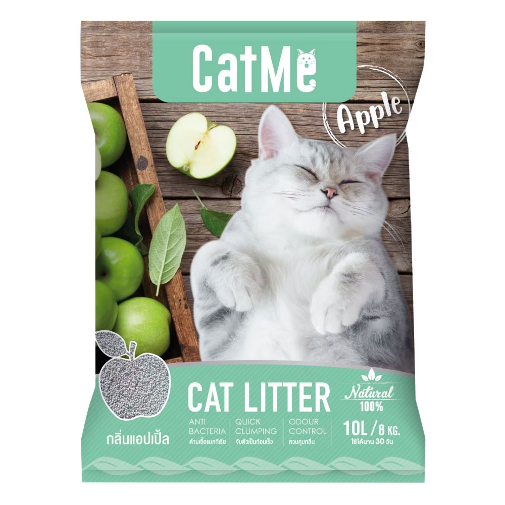 CatMe Litter 10 L. ทรายแมว ทรายหินภูเขาไฟ กลิ่น Apple จับตัวเป็นก้อนเร็ว กลิ่นหอมสดชื่น บรรจุ 10 ลิตร (8 Kg.)