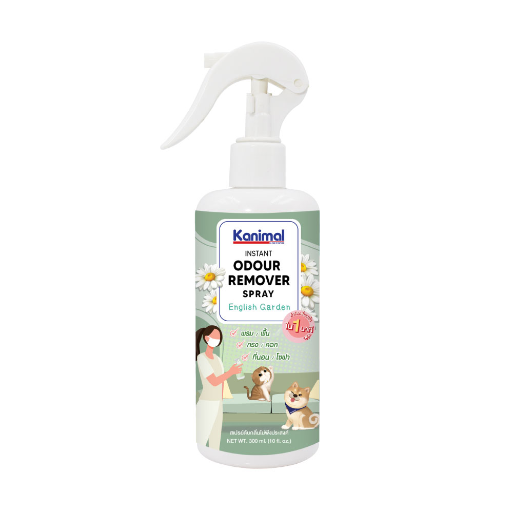 Kanimal Odour Remover Spray สเปรย์กำจัดกลิ่น กำจัดกลิ่นเหม็นทันที ดับกลิ่นปัสสวะ ใช้ฉีดที่นอน พื้น เบาะ กรง สำหรับสุนัขและแมว กลิ่น English Garden (300 มล/ขวด)