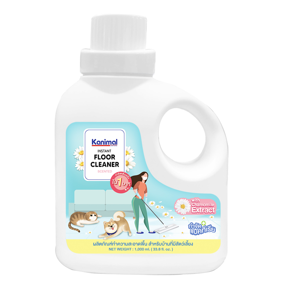 Kanimal Floor Cleaner 1L. น้ำยาดับกลิ่นสูตรเข้มข้น น้ำยาเช็ดพื้น น้ำยาถูพื้น กลิ่นคาโมมายล์ กำจัดแบคทีเรีย สำหรับสุนัข แมว กระต่าย (1 ลิตร/ขวด)