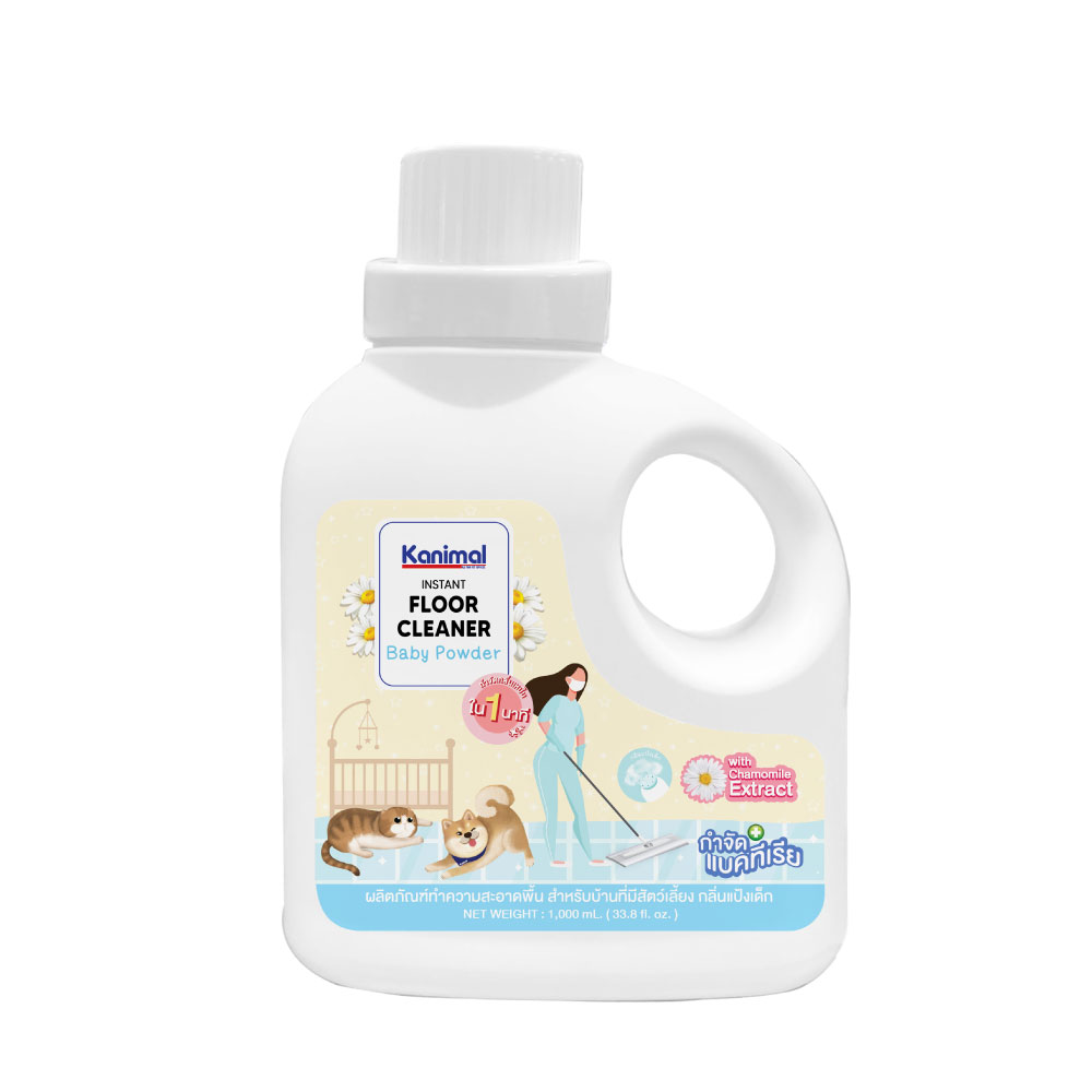 Kanimal Floor Cleaner 1L. น้ำยาเช็ดพื้น น้ำยาถูพื้น กลิ่น Baby Powder (แป้งเด็ก) กำจัดแบคทีเรีย สำหรับสุนัข แมว กระต่าย (1 ลิตร/ขวด)