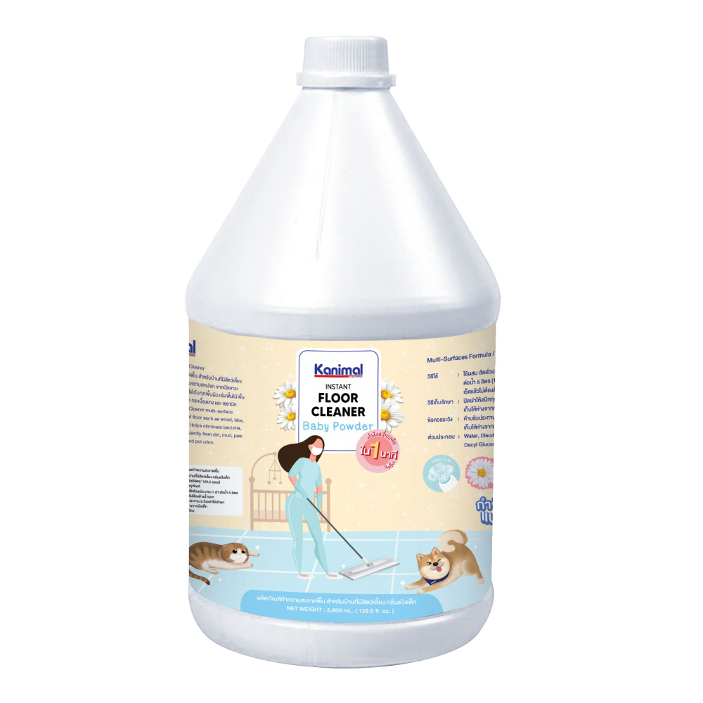 Kanimal Floor Cleaner 3.8L. น้ำยาเช็ดพื้น น้ำยาถูพื้น กลิ่น Baby Powder (แป้งเด็ก) กำจัดแบคทีเรีย สำหรับสุนัข แมว กระต่าย (3.8 ลิตร/แกลอน)