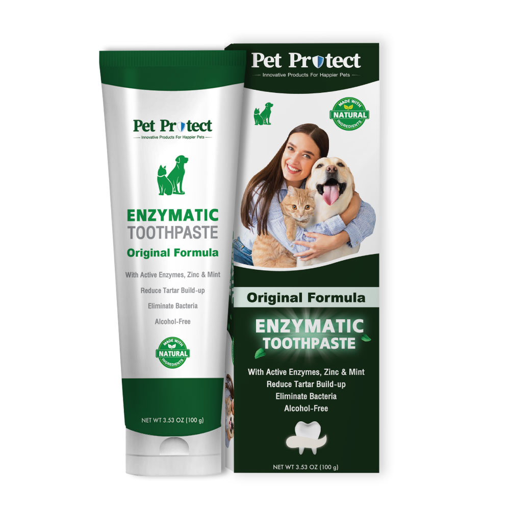 Pet Protect Enzymatic Toothpaste ยาสีฟัน ยาสีฟันผสมเอนไซม์ ควบคุมหินปูนพิเศษ ลดกลิ่นปาก สำหรับสุนัขและแมว (100 กรัม/หลอด)