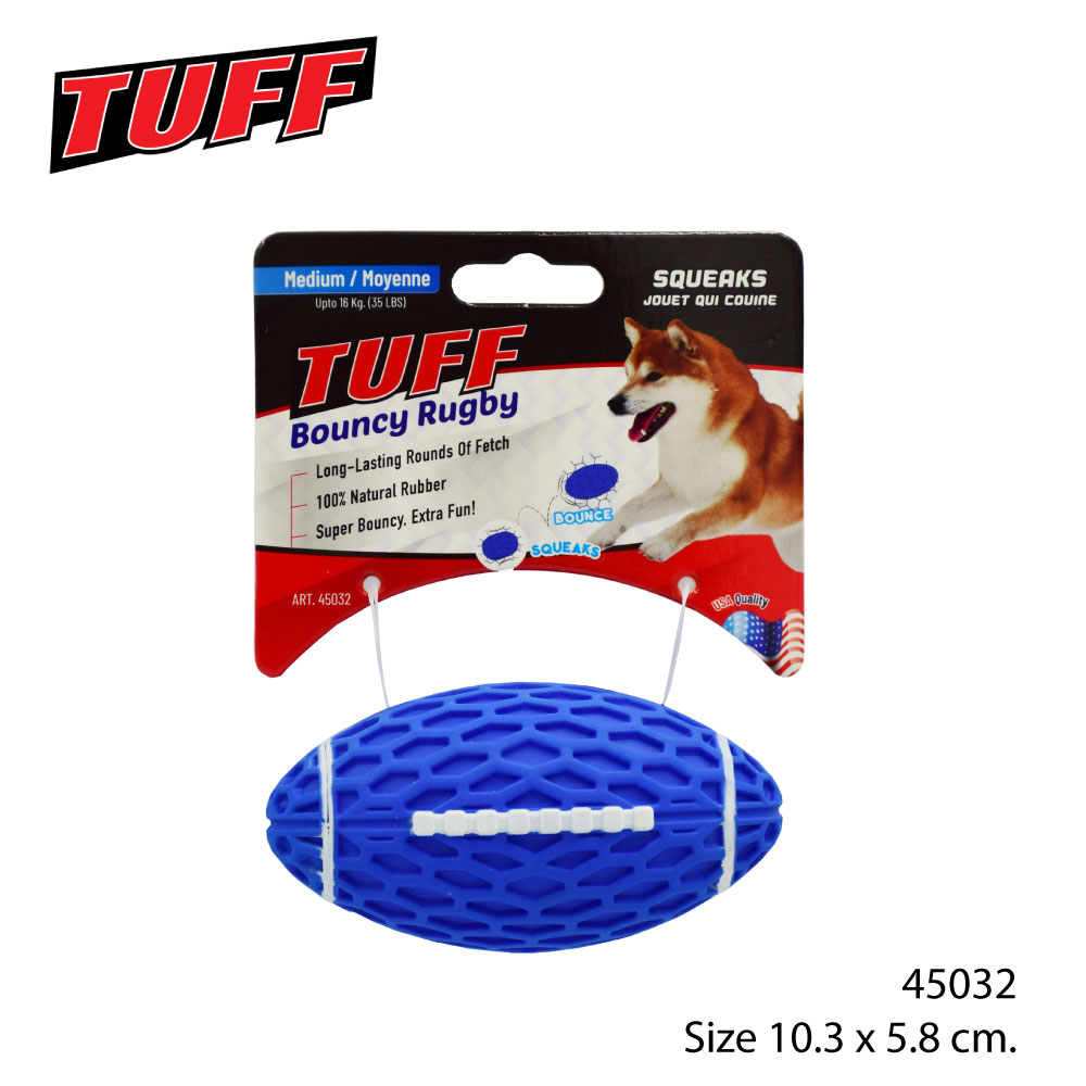 TUFF Bouncy Rugby ของเล่นสุนัข ของเล่นลูกรักบี้ บีบมีเสียง สำหรับสุนัขพันธุ์กลาง-ใหญ่ Size M ขนาด 10.3x5.8 ซม.