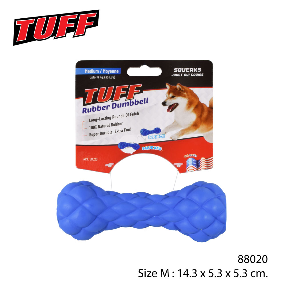 TUFF Rubber Dumbbell ของเล่นสุนัข ของเล่นดัมเบลยาง บีบมีเสียง สำหรับสุนัขทุกสายพันธุ์ Size M ขนาด 14.3x5.3 ซม.