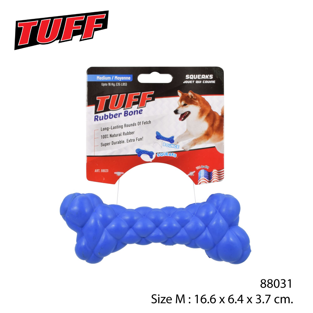 TUFF Rubber Bone ของเล่นสุนัข ของเล่นกระดูกยาง บีบมีเสียง สำหรับสุนัขทุกสายพันธุ์ Size M ขนาด 16.6x6.4x3.7 ซม.