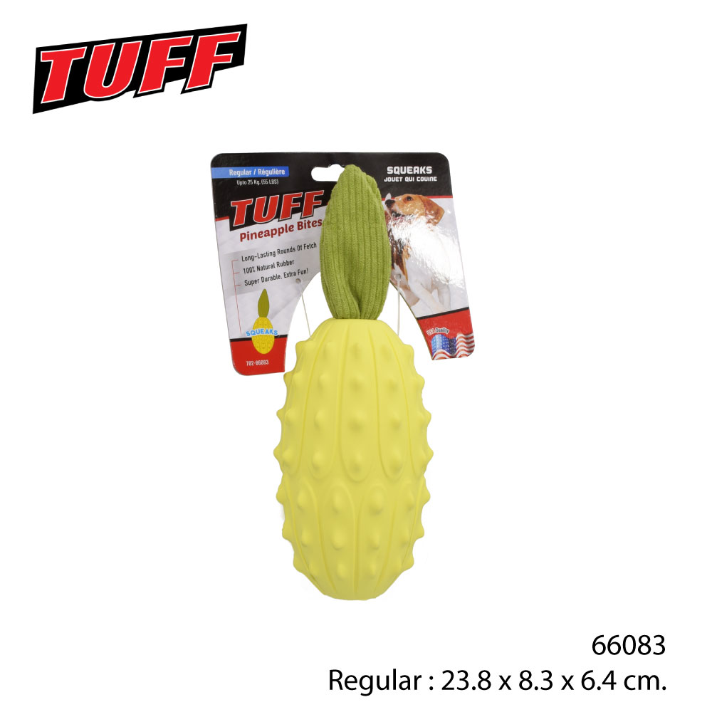 TUFF Pineapple Bites ของเล่นสุนัข สับปะรดยาง บีบมีเสียง ช่วยขัดฟัน สำหรับสุนัขพันธุ์กลาง-ใหญ่ ขนาด 23.8x8.3x6.4 ซม.