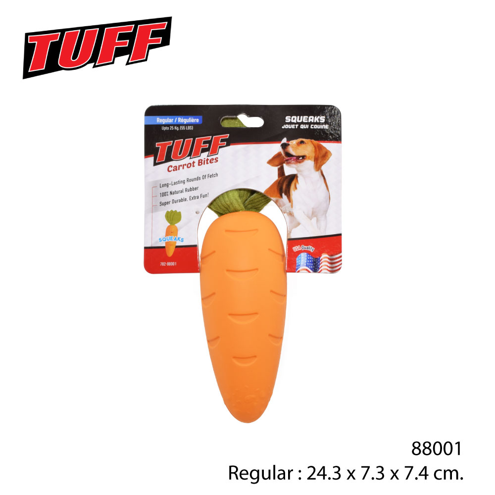 TUFF Carrot Bites Toy ของเล่นสุนัข แครอทยาง บีบมีเสียง ช่วยขัดฟัน สำหรับสุนัขพันธุ์กลาง-ใหญ่ ขนาด 24.3x7.3x7.4 ซม.