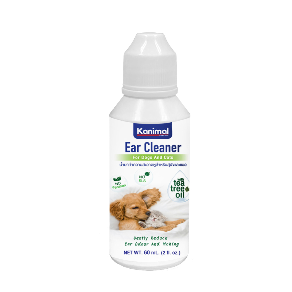 Kanimal Ear Cleaner 60 ml. น้ำยาเช็ดหู ขจัดไรในช่องหู สูตร Tea Tree Oil ลดกลิ่นอับ สำหรับสุนัขและแมว (60 มล./ขวด)