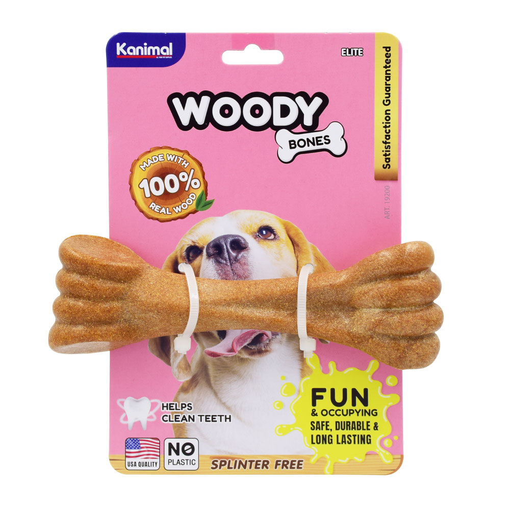 Kanimal Woody Bones ของเล่นสุนัข ของเล่นไม้ รูปกระดูก รุ่น Elite ช่วยขัดฟัน สำหรับสุนัข Size M ขนาด 15x6 ซม. (1 ชิ้น/แพ็ค)