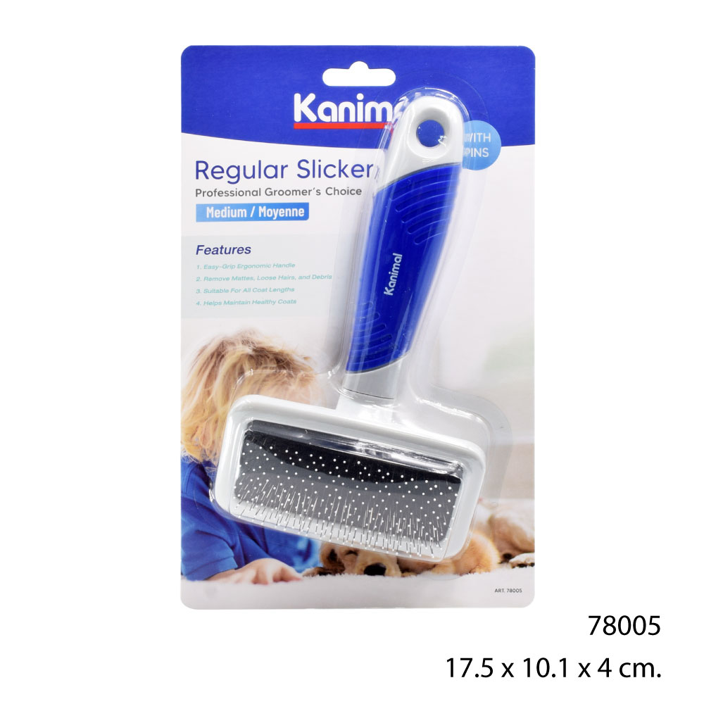 Kanimal Regular Slicker Brush แปรงสลิคเกอร์ แปรงหวีขนสุนัข แปรงแมว หวีสางขน (มีหมุด) Size M ขนาด 17.5x10.1x4 ซม.