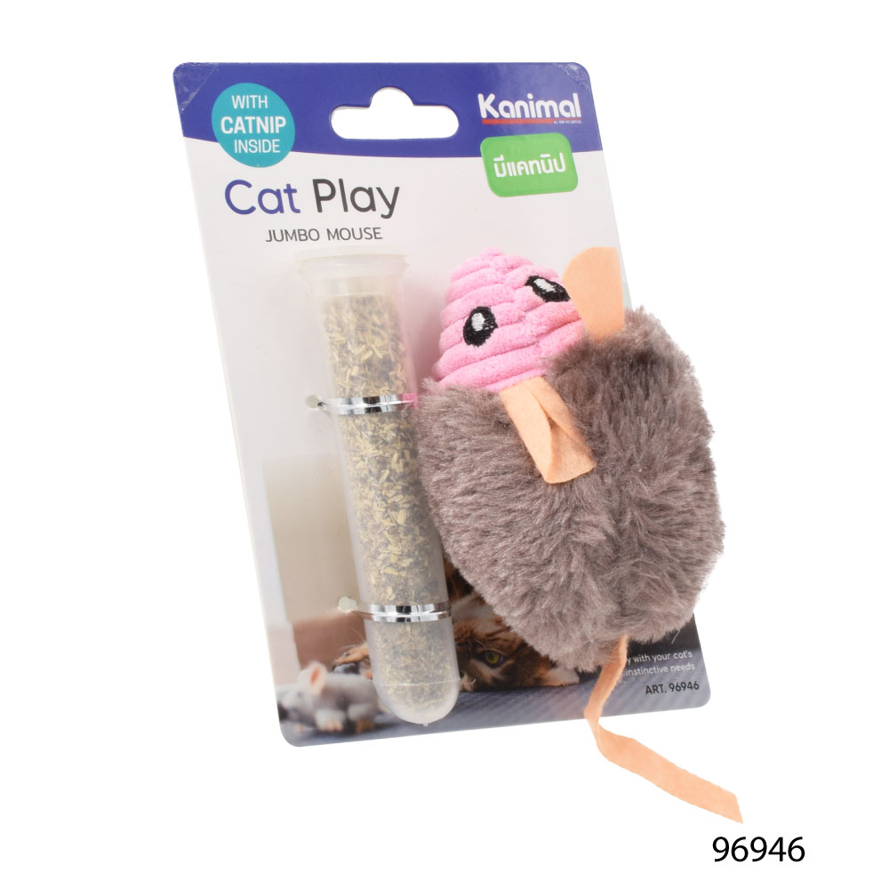 Kanimal Cat Toy ของเล่นแมว ของเล่นหนูผ้าจัมโบ้ พร้อมกระปุก Catnip สำหรับแมวทุกวัย ขนาด 10.5x6 ซม.