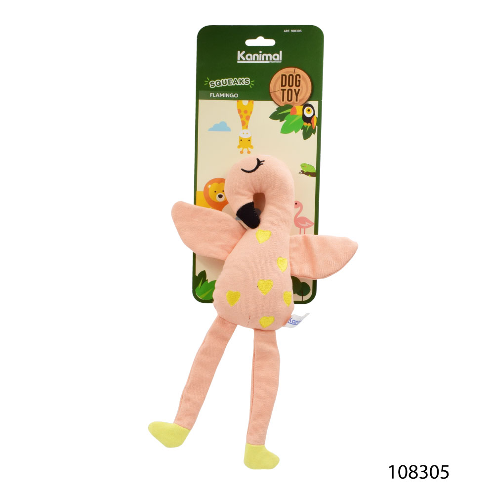 Kanimal Flamingo Toy ของเล่นสุนัข นกฟลามิงโก้ บีบมีเสียง ผ้า Cotton สำหรับสุนัขทุกสายพันธุ์ Size L ขนาด 35.5x8.5 ซม.