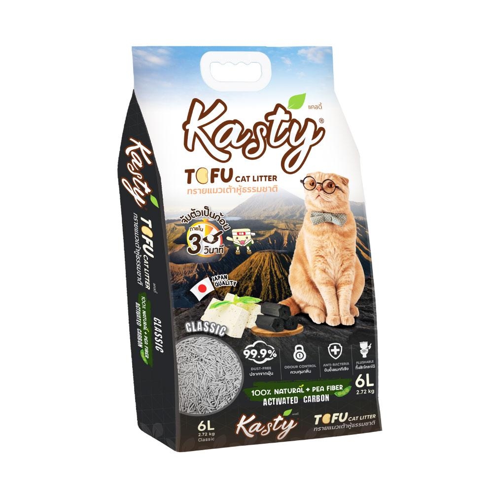 Kasty Natural Tofu Cat Litter 6 L. ทรายแมวเต้าหู้ธรรมชาติ สูตร Classic ไร้ฝุ่น จับตัวเป็นก้อน ทิ้งชักโครกได้ สำหรับแมวทุกวัย บรรจุ 2.72 กิโลกรัม