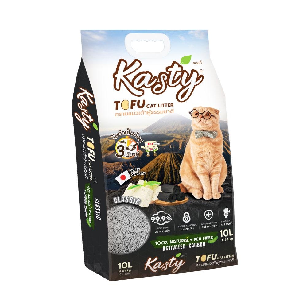Kasty Natural Tofu Cat Litter 10 L. ทรายแมวเต้าหู้ธรรมชาติ สูตร Classic ไร้ฝุ่น จับตัวเป็นก้อน ทิ้งชักโครกได้ สำหรับแมวทุกวัย บรรจุ 4.54 กิโลกรัม