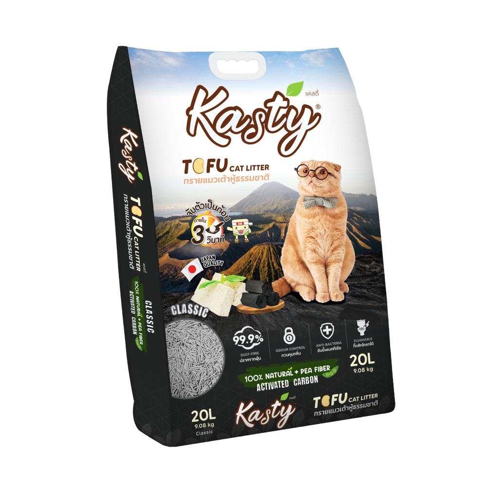 Kasty Natural Tofu Cat Litter 20 L. ทรายแมวเต้าหู้ธรรมชาติ สูตร Classic ไร้ฝุ่น จับตัวเป็นก้อน ทิ้งชักโครกได้ สำหรับแมวทุกวัย บรรจุ 9.08 กิโลกรัม