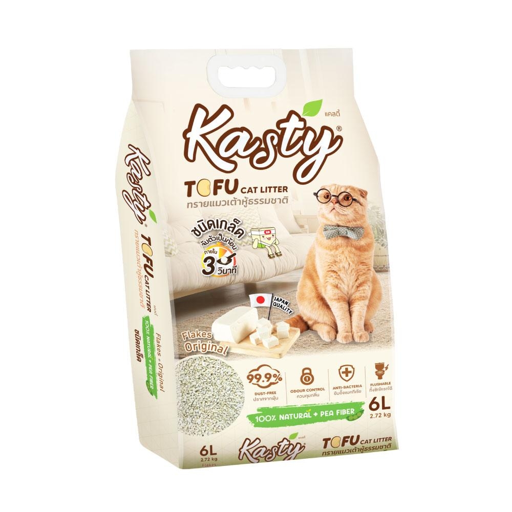 Kasty Flakes Natural Tofu Cat Litter 6 L. ทรายแมวเต้าหู้ธรรมชาติ ชนิดเกล็ดละเอียด สูตร Original จับตัวเป็นก้อน ทิ้งชักโครกได้ สำหรับแมวทุกวัย บรรจุ 2.72 กิโลกรัม