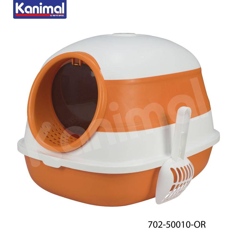 Kanimal Cat Litter Box ห้องน้ำแมว กระบะทรายทรงโดม รุ่น Luxury (พับได้) Size XL ขนาด 52x40x40 ซม. แถมฟรี! ที่ตักทราย (สีส้ม)