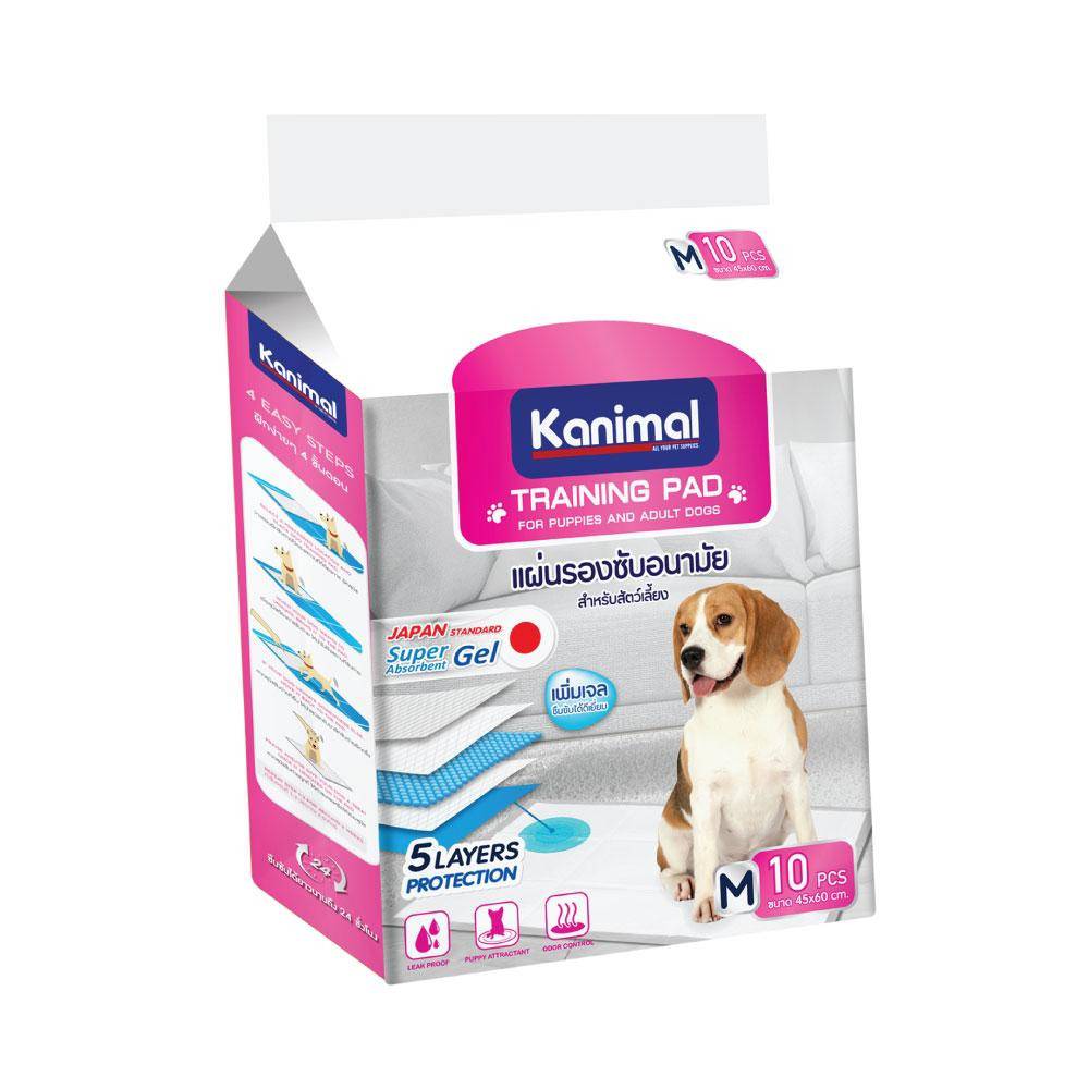 Kanimal Training Pad แผ่นรองฉี่สุนัข แผ่นรองซับ สำหรับสุนัข Size M ขนาด 45 x60 ซม. (10 แผ่น/แพ็ค) – 30 กรัม / แผ่น