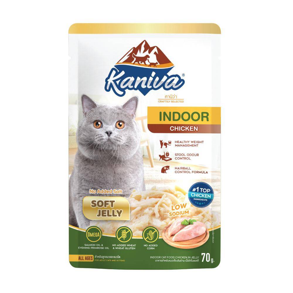 Kaniva Indoor Cat Wet Food Chicken in Jelly 70 g. อาหารเปียกสำหรับแมวเลี้ยงในบ้าน สูตรเนื้อไก่ในเยลลี่